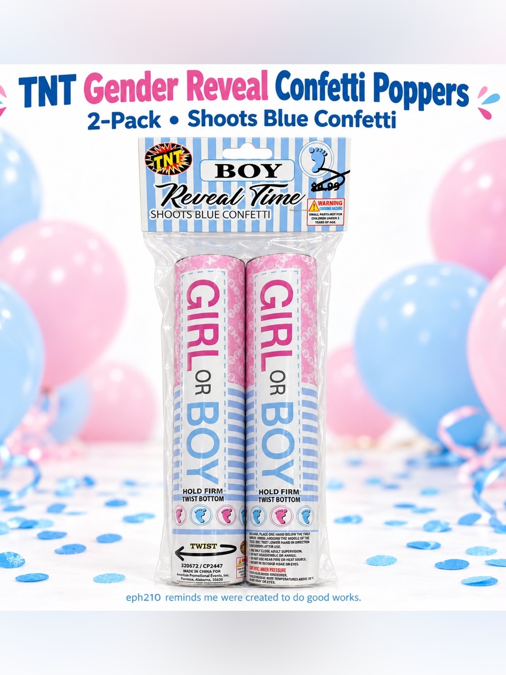 TNT Boy Gender Reveal Confetti Poppers 2-Pack Boy